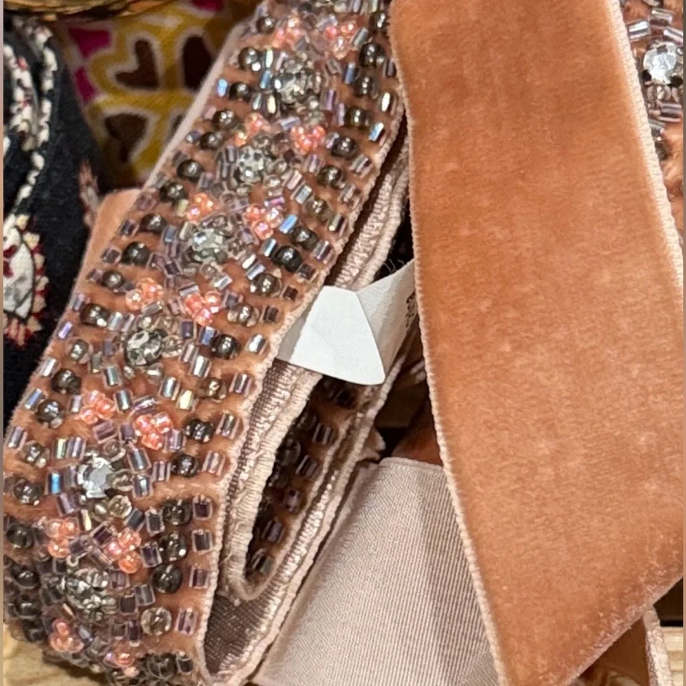 J.Crew Collection Beaded Crystal Velvet Sash Belt Blush Pink One Size 71” - Picture 3 of 4